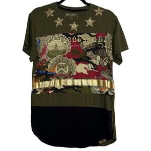 Switch Remarkable Olive Green and Gold Tone Men's Cotton Graphic Tee Medium